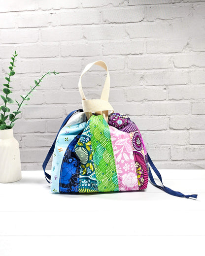 Alva M Projekttasche Patchwork Stoffstreifen Nadelmikado- handgenäht in Bayern