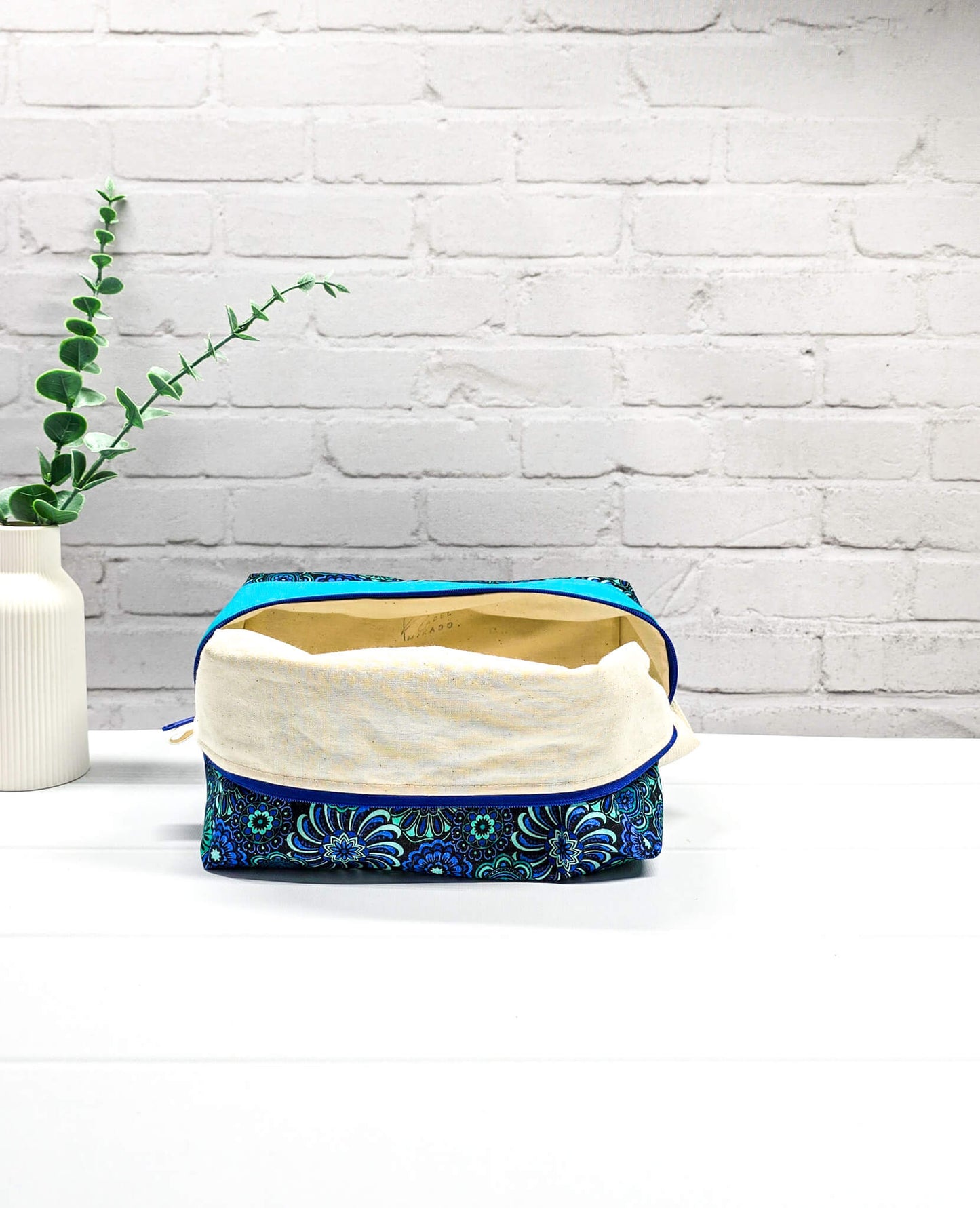 Fenja Projekttasche M Boxy Bag türkis floral handgenäht Bayern von Nadelmikado