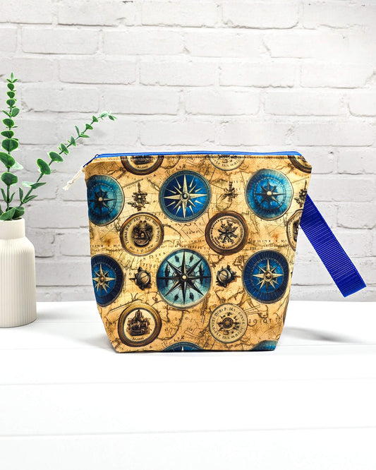 Projekttasche Isvind M Kompass Kartenmotiv handgenäht Bayern von Nadelmikado
