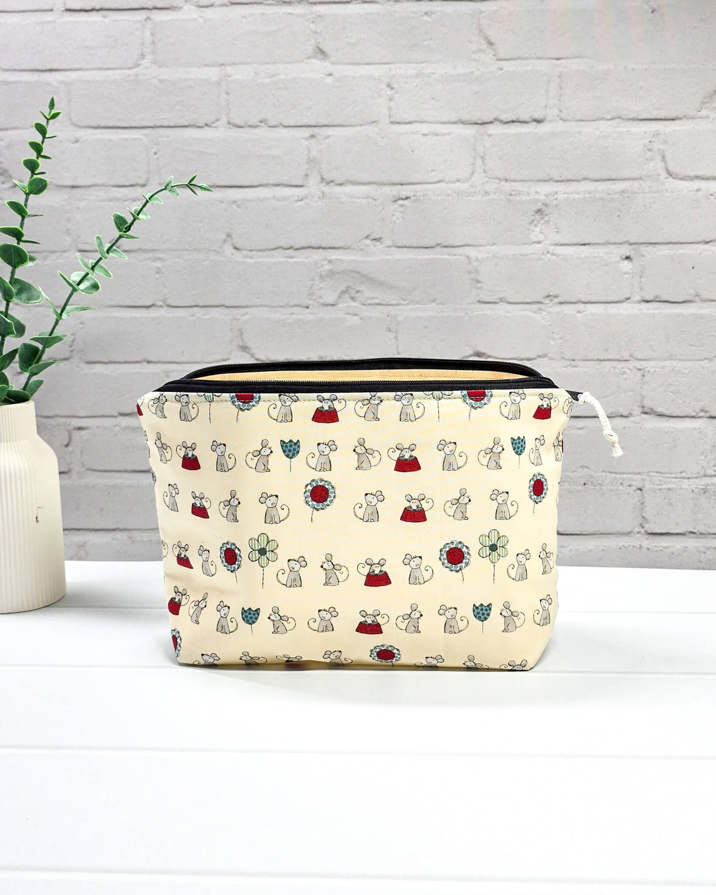 Projekttasche für Sockenprojekt mit Mäuse Design