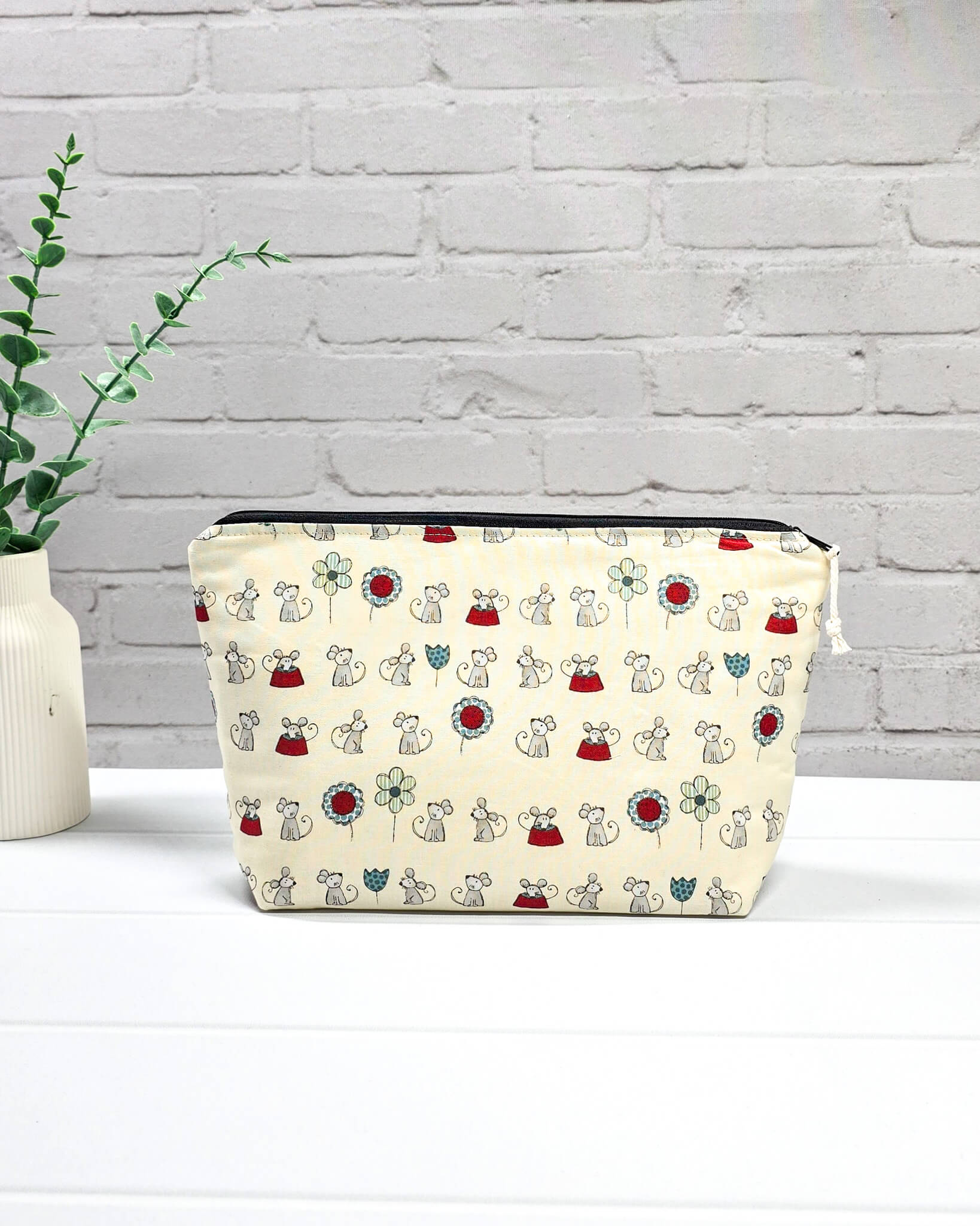 Projekttasche für Sockenprojekt mit Mäuse Design