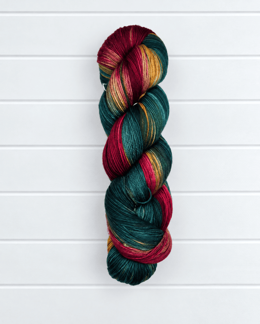 KnitPro Symfonie Terra Old Dehli Sockenwolle in Petrol, Bordeaux, Gold und Beige