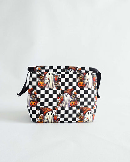 Lyra Projekttasche Halloween Geist im Checkerboard-Design, handgenäht in Deutschland
