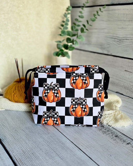 Lyra Projekttasche Halloween-Edition mit Kürbis-Motiv, Sock Bag für 100 g Garn