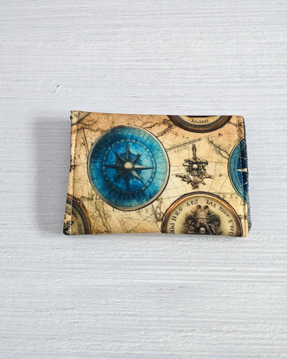 Mini-Pouch Old Maps mit Karten- und Kompassmotiv - handgenäht in Bayern von Nadelmikado