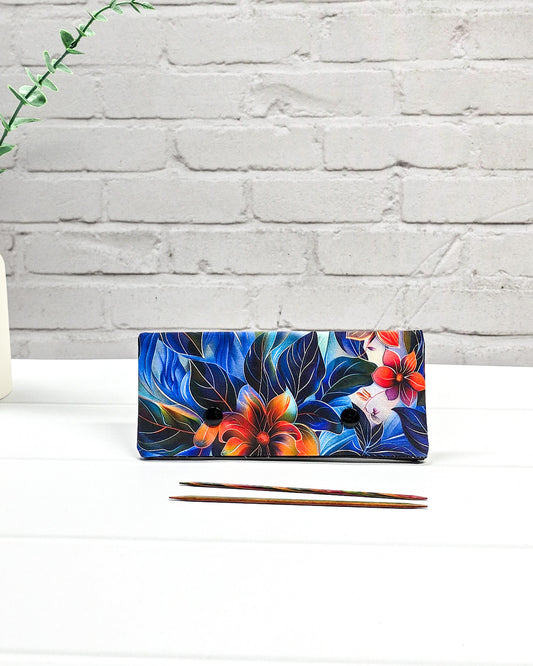 Nadelgarage 15 cm blau orange Blumen Nadelmikado - handgenäht in Bayern
