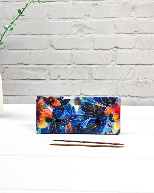 Nadelgarage 15 cm blau orange Blumen Nadelmikado - handgenäht in Bayern