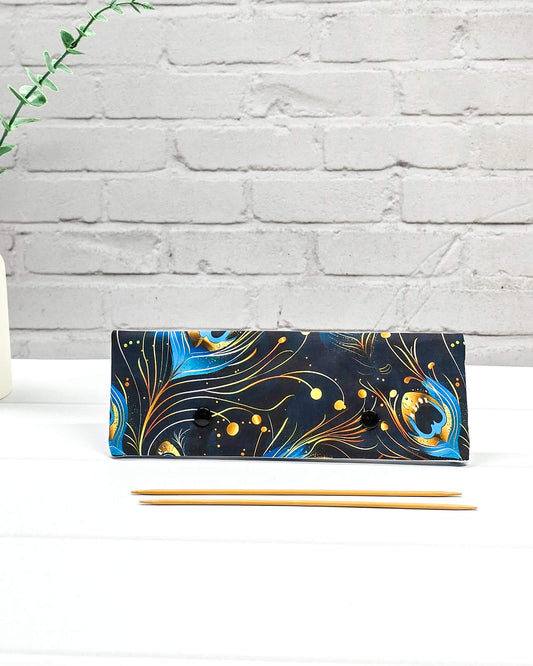 Nadelgarage 20 cm Pfauenfeder Muster blau gold Nadelmikado - handgenäht in Bayern