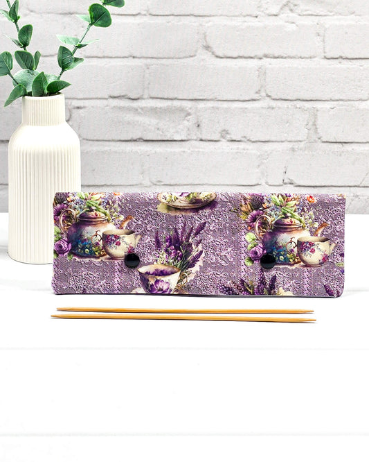Nadelgarage 20 cm mit Tee- und Lavendelmotiv - handgenäht in Bayern von Nadelmikado