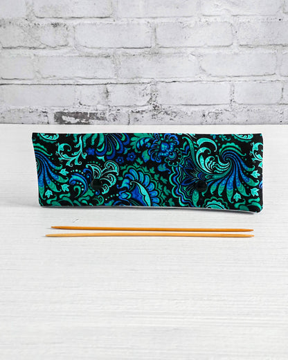 Nadelgarage 20 cm mit Paisleymuster in Petrol und Blau - handgenäht in Bayern von Nadelmikado