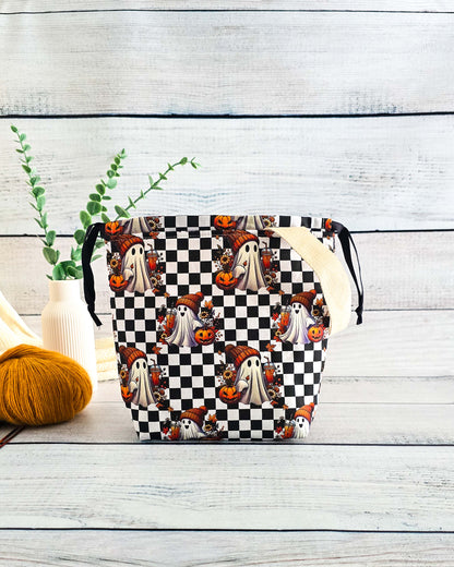 Projektbeutel Autumn Ghost – mit Kordelzug und Henkel, handgenäht in Bayern von Nadelmikado