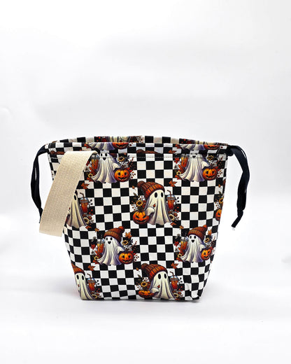 Projektbeutel Autumn Ghost – mit Kordelzug und Henkel, handgenäht in Bayern von Nadelmikado