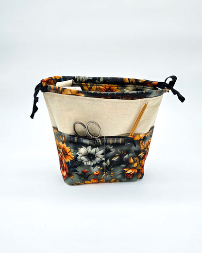 Projektbeutel Golden Bouquet – mit Kordelzug und Henkel, handgenäht in Bayern von Nadelmikado