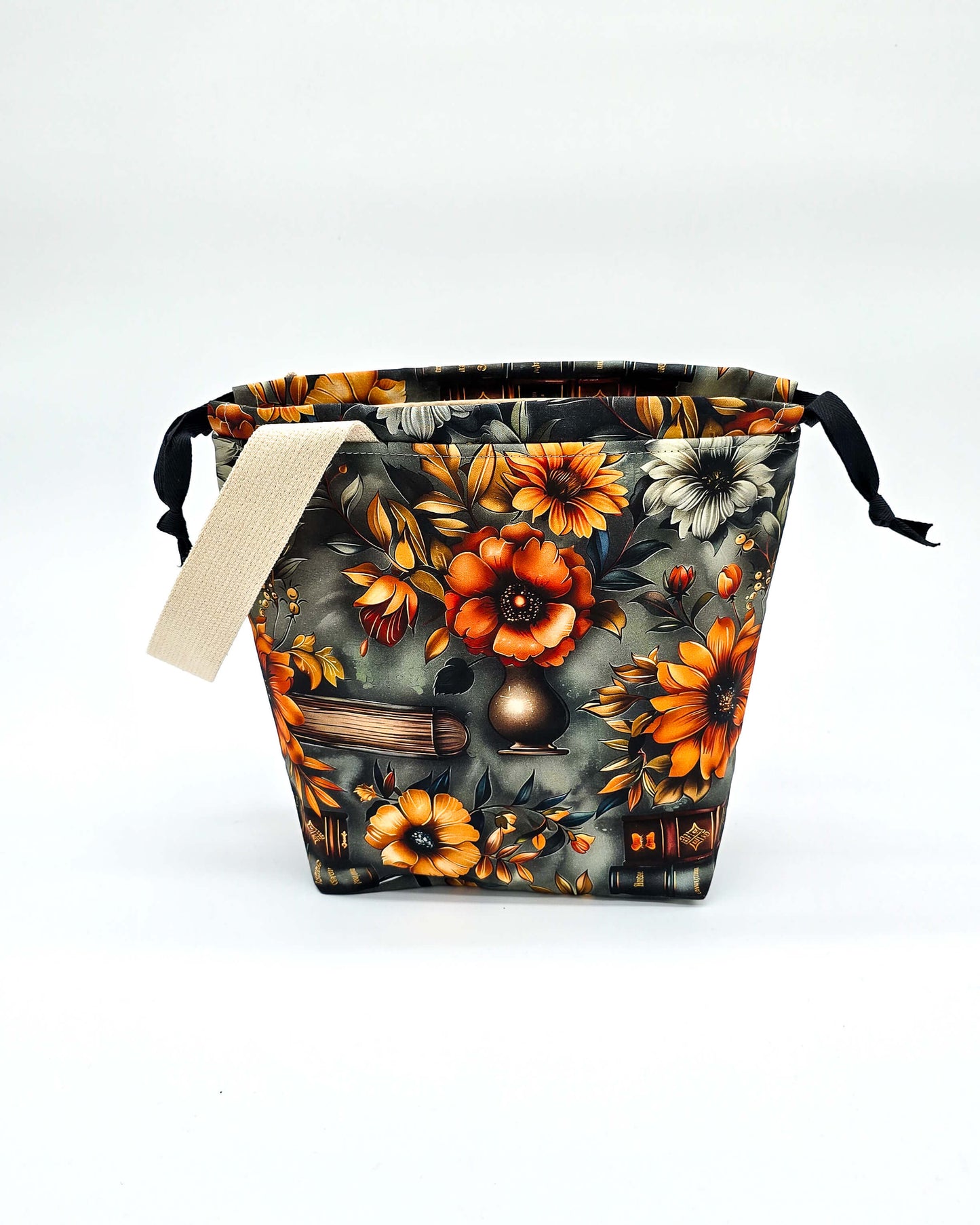 Projektbeutel Golden Bouquet – mit Kordelzug und Henkel, handgenäht in Bayern von Nadelmikado
