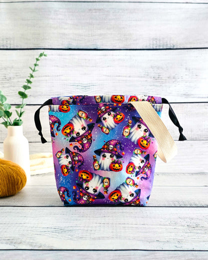 Projektbeutel Magic Ghost – mit Kordelzug und Henkel, handgenäht in Bayern von Nadelmikado