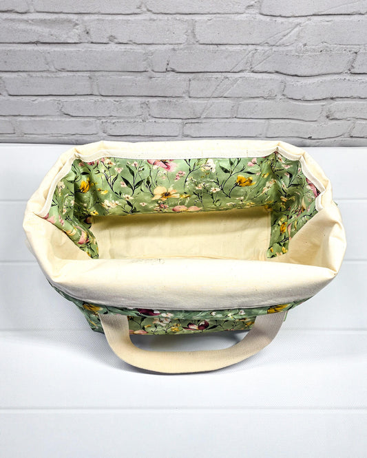 Projekttasche Alva L Wildflower Meadow Blumen grün rosa gelb- handgenäht in Bayern von Nadelmikado