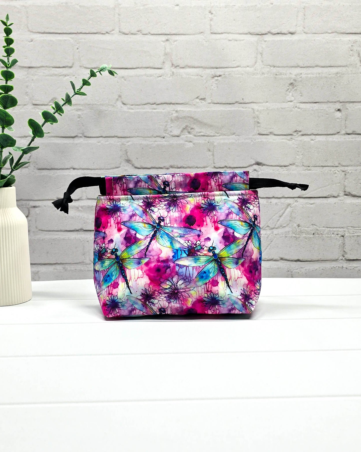 Projekttasche Größe S Lyra Dragonfly Bloom mit Libellen, handgenäht in Bayern von Nadelmikado