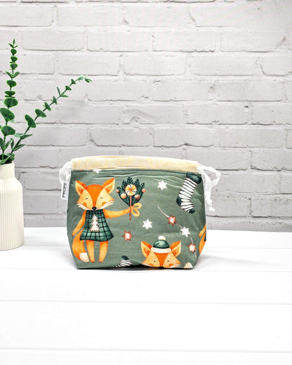 Projekttasche Größe S Lyra Winter Fox mit Fuchs Motiv - handgenäht in Bayern von Nadelmikado