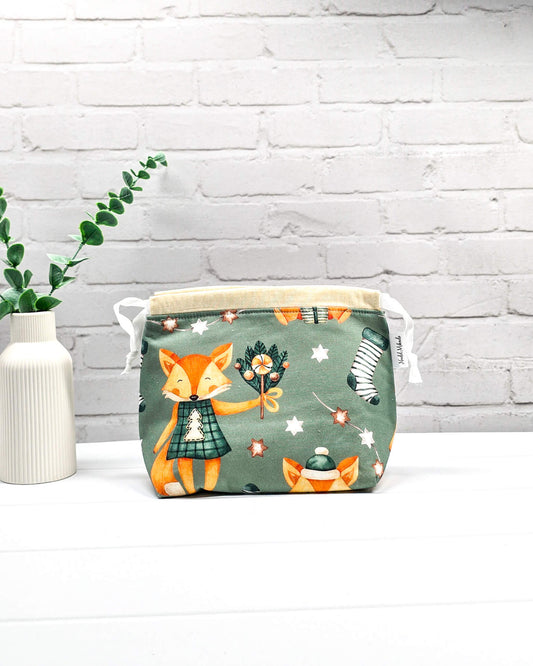 Projekttasche Größe S Lyra Winter Fox mit Fuchs Motiv - handgenäht in Bayern von Nadelmikado