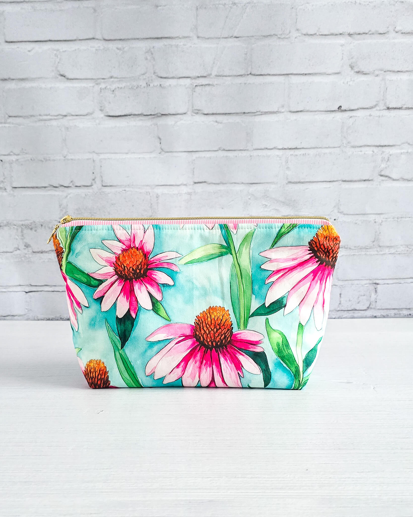 Projekttasche Isvind S Summer Coneflower mit Sonnenhut-Blüten im Aquarellstil - handgenäht in bayern von Nadelmikado