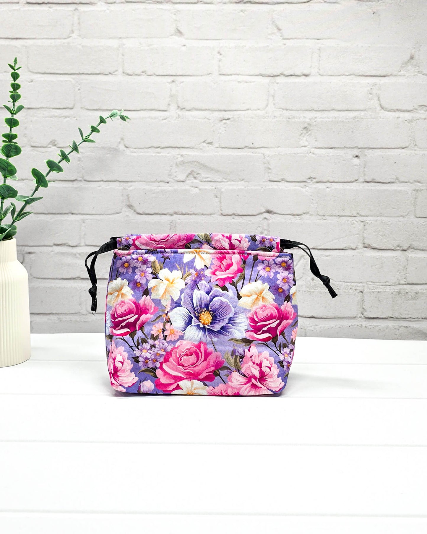 Projektbeutel Blumenmotiv Strickprojekt Tasche Größe S - handgenäht in Bayern von Nadelmikado