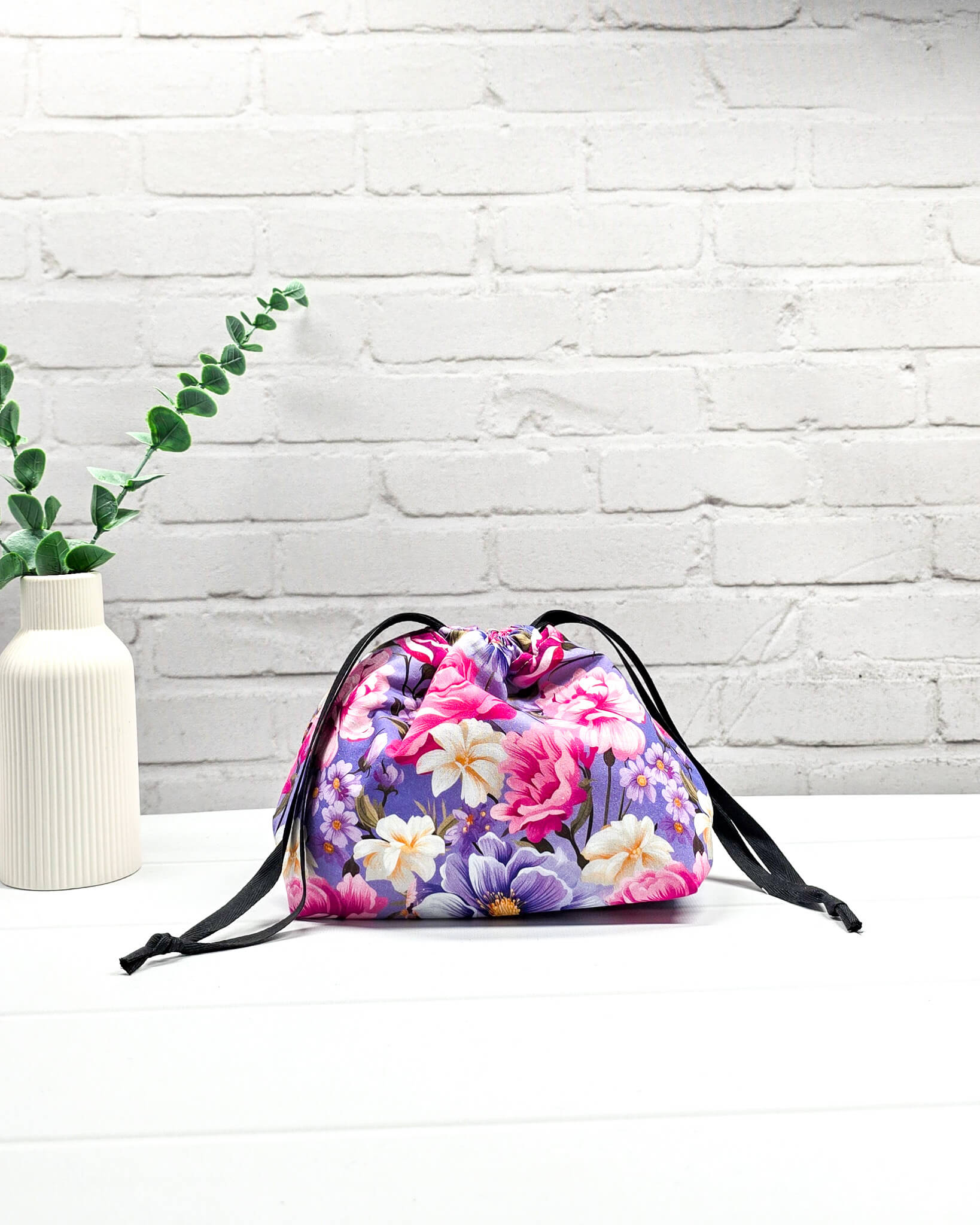 Projektbeutel Blumenmotiv Strickprojekt Tasche Größe S - handgenäht in Bayern von Nadelmikado