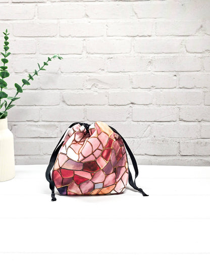 Tindra Projekttasche XS Mosaik Rosé – kleine Projekttasche für 50 g Wolle - handgenäht in Bayern von Nadelmikado