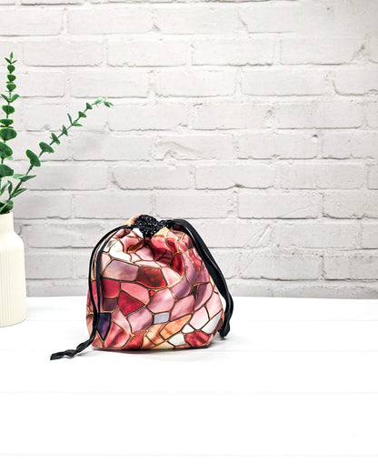 Tindra Projekttasche XS Mosaik Rosé – kleine Projekttasche für 50 g Wolle - handgenäht in Bayern von Nadelmikado