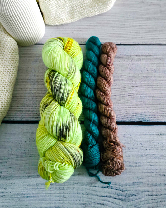 Super Sock Set Lime & Cocoa by Laurelknits – handgefärbt in Finnland - Projekttaschen von Nadelmikado