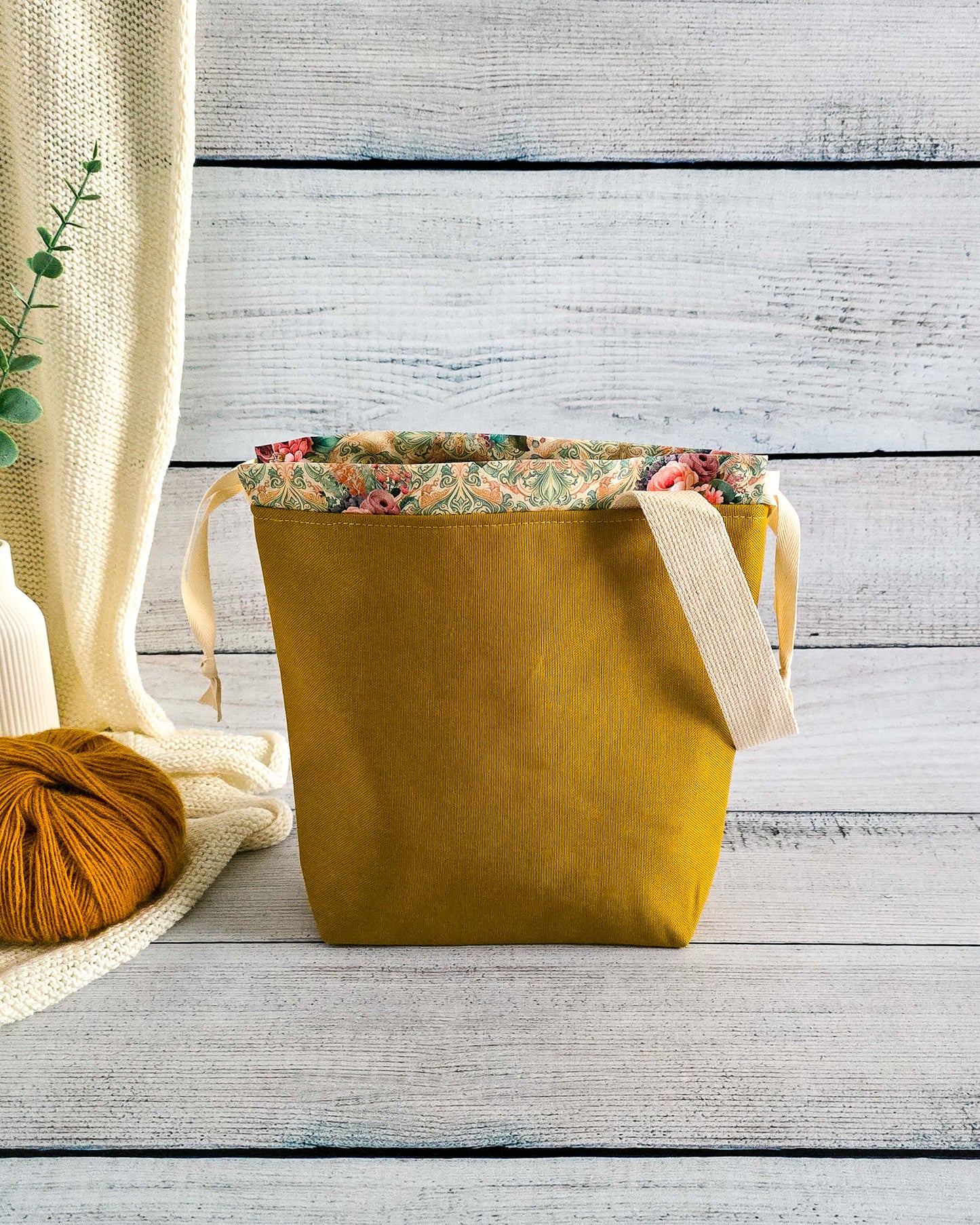 Projekttasche mit Kordelzug und Canvas – It’s Tea Time Collection - handgenäht in Bayern von Nadelmikado