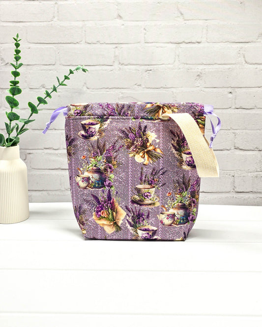 Tuva Projekttasche S Lavendel Tea Time Stricktasche handgenäht Bayern von Nadelmikado