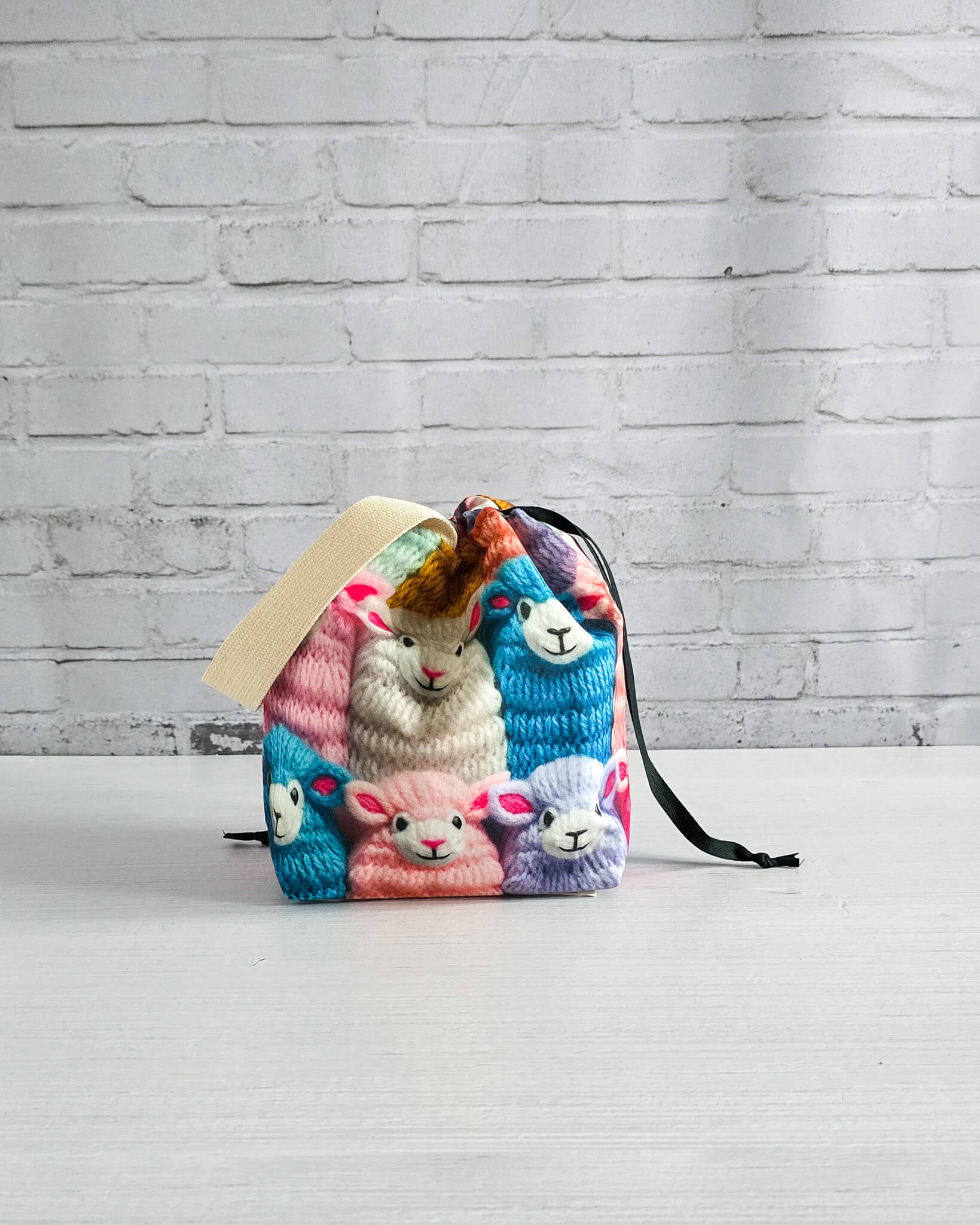 Tuva Bag S Woolly Friends Projekttasche für Strickprojekte handgenäht in Bayern von Nadelmikado