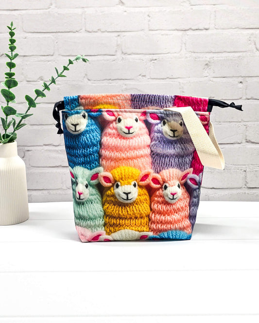 Tuva Bag S Woolly Friends Projekttasche für Strickprojekte handgenäht in Bayern von Nadelmikado