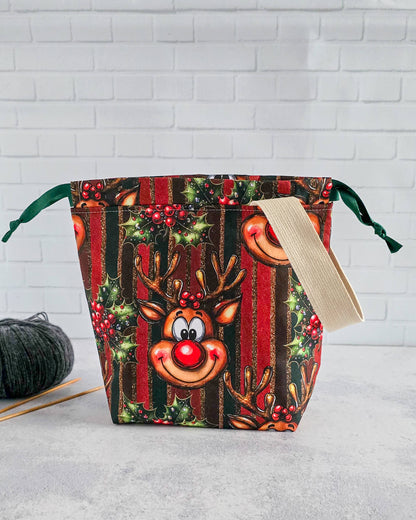 Tuva Projekttasche mit Rentiermotiv und Kordelzug-handgenäht in Bayern von nadelmikado