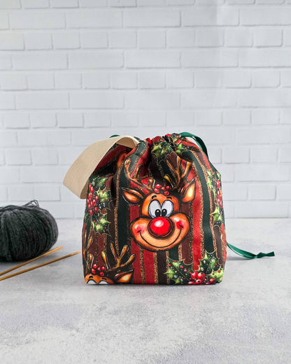 Tuva Projekttasche mit Rentiermotiv und Kordelzug-handgenäht in Bayern von nadelmikado