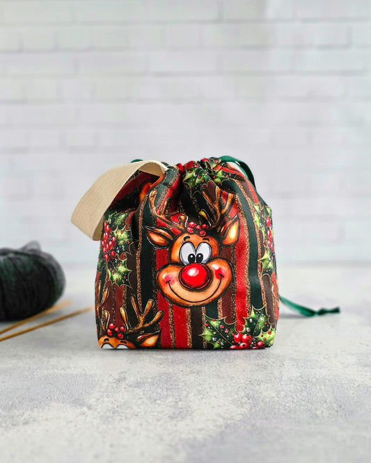 Tuva Projekttasche mit Rentiermotiv und Kordelzug-handgenäht in Bayern von nadelmikado