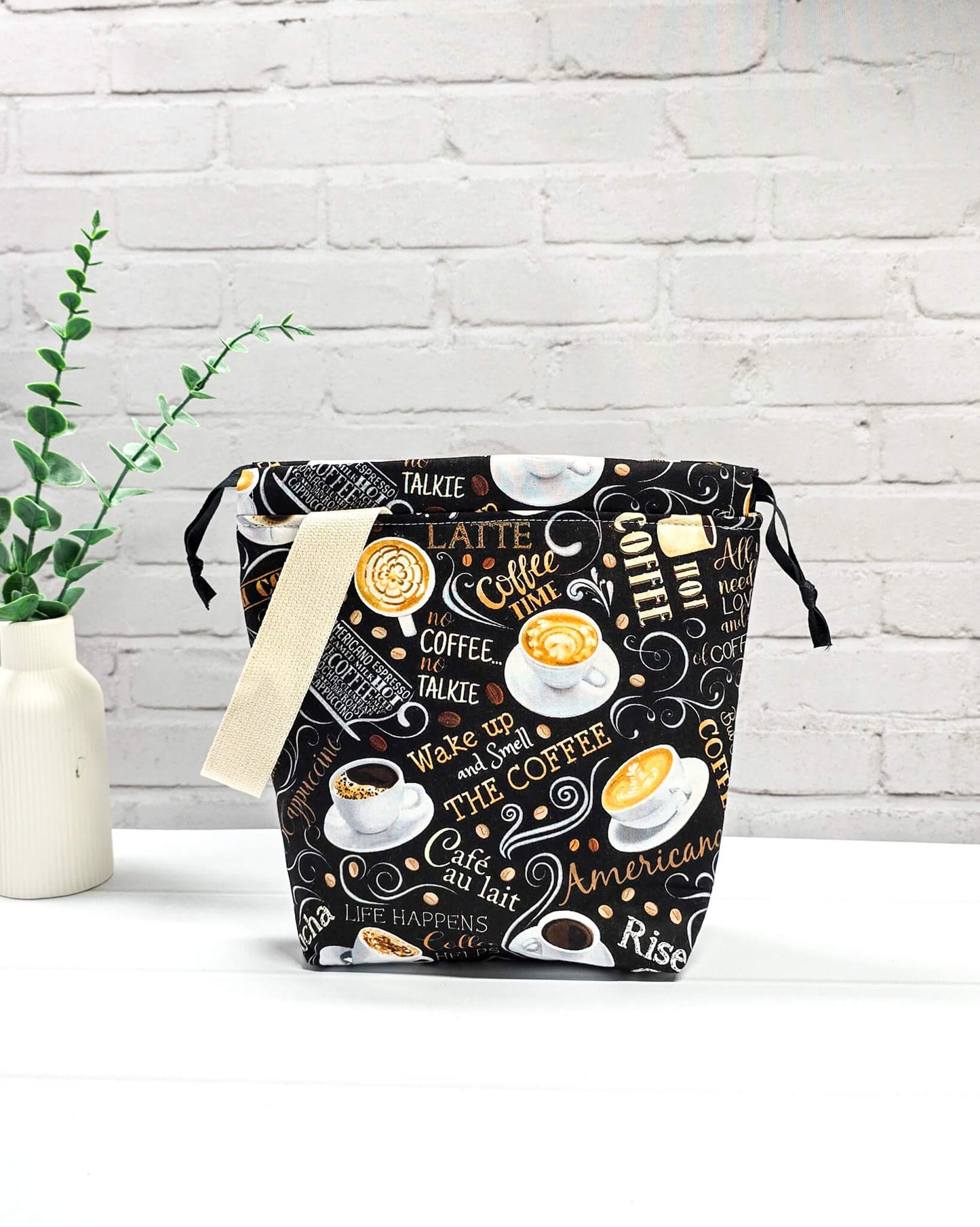 Tuva S Projekttasche Kaffee Stoff Stricktasche Nadelmikado - handgenäht in Bayern