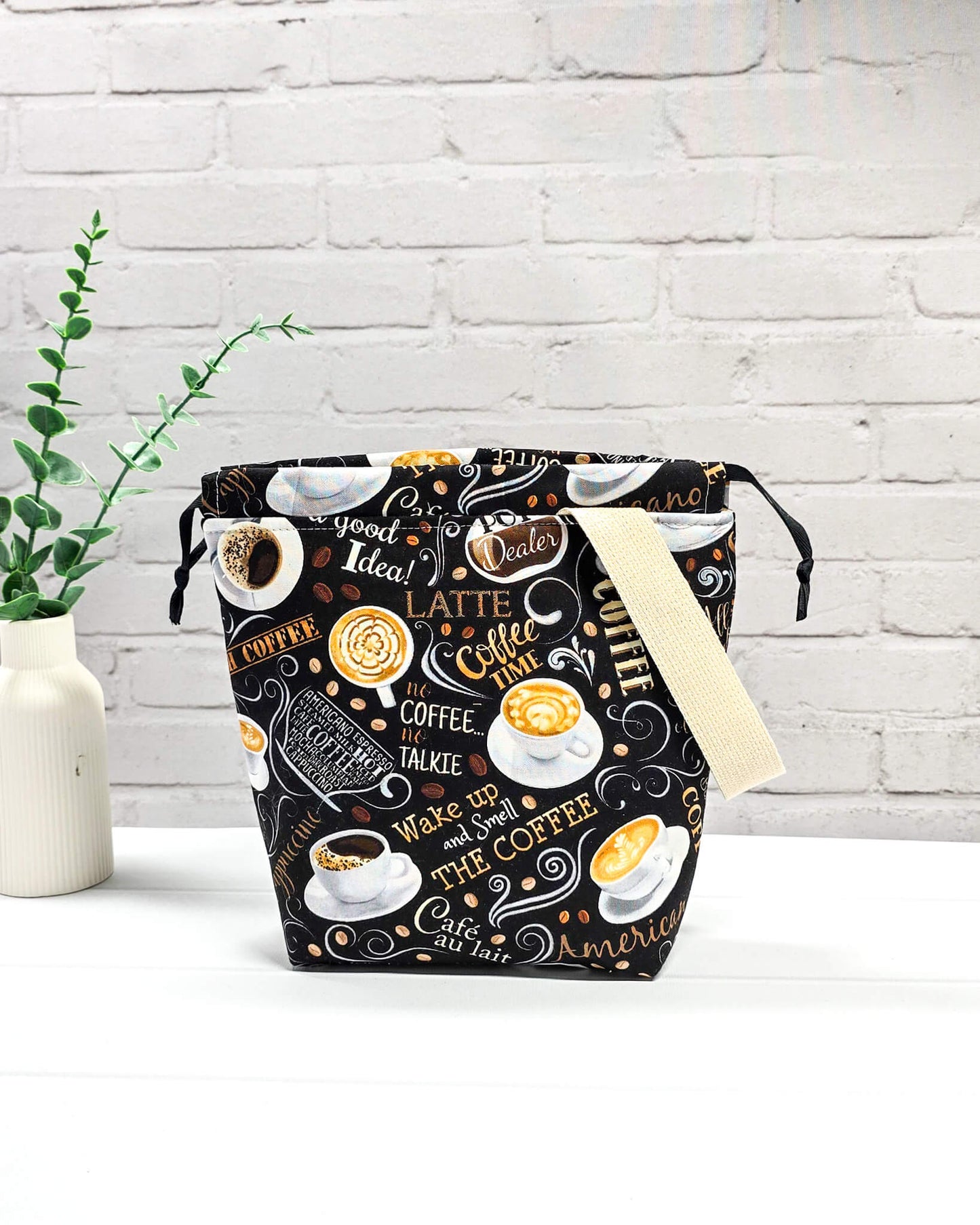 Tuva S Projekttasche Kaffee Stoff Stricktasche Nadelmikado - handgenäht in Bayern